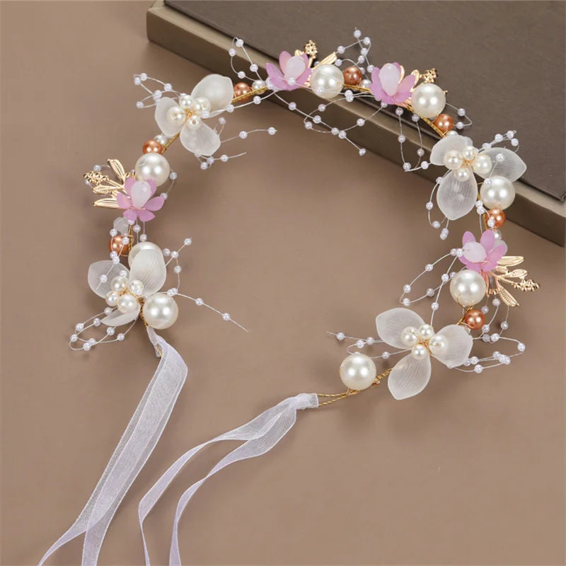 Pearl Flower Headband Bridal headdress Wedding Crown Fashion The wreath bracelet Band Tiaras Crystal Headpiece Hair Jewelrys