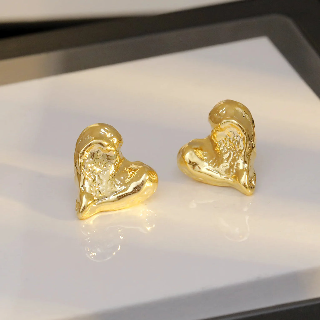 LATS Gold Color Smooth Surface Love Heart Shaped Stud Earrings Women Minimalist Fashion Girl Wedding Bridal Jewelry