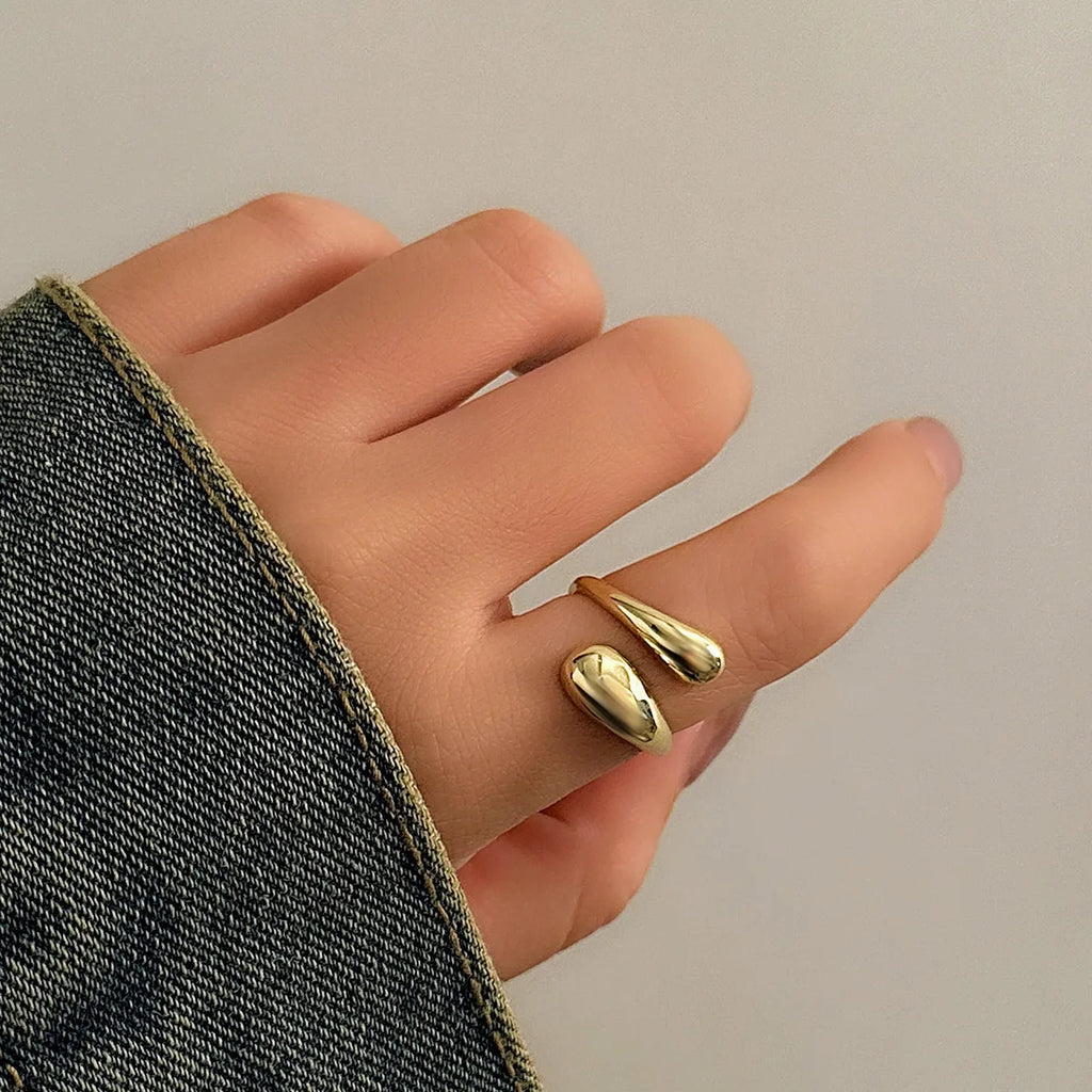 Stainless Steel Minimalist Rings For Women Trend Gold Color Smooth Double Ball Beads Open Rings Aesthetic Jewelry Couple Gifts