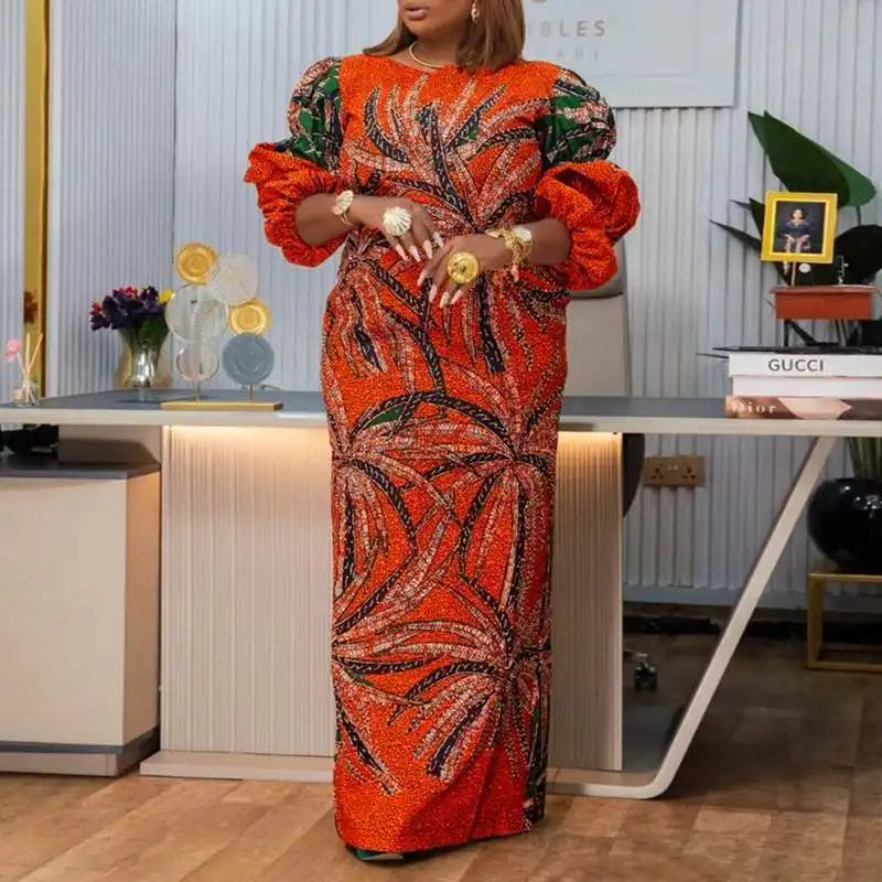 Plus Size 5XL VONDA Bohemian Party Dress Women Printed Puff Sleeve Dresses Oversized Vestidos 2024 Casual Loose Vintage Sundress