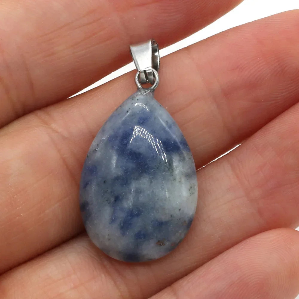 Natural Drop Shape Stone Pendant Crystal Rose Quartz Agate Yellow Jade Opal Malachite Charms for Jewelry Making DIY Accessories