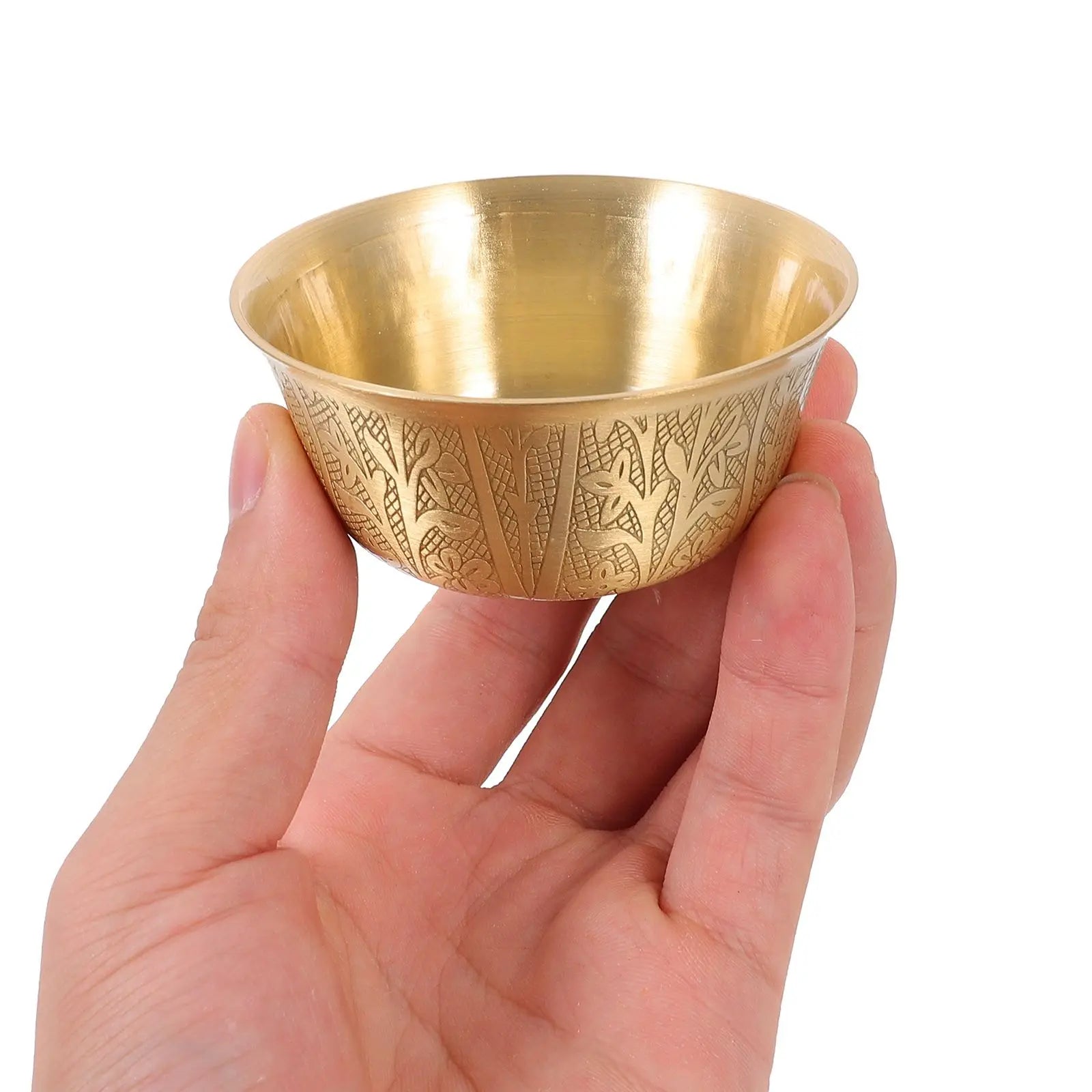 Copper Bowl Set Temple Home Decor Golden Buddha Worship Offering Rice Water Bowls Pure Copper Carved Patterns Round Edge