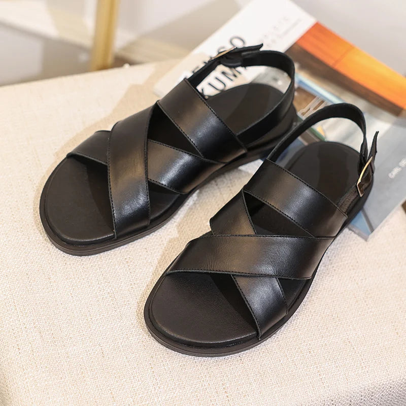 Summer Men's Leather Sandals Non-Slip Anti-Odor Beach Shoes First Layer Cowhide Outer Wear Casual Tpr Sandals Men's Wholesale