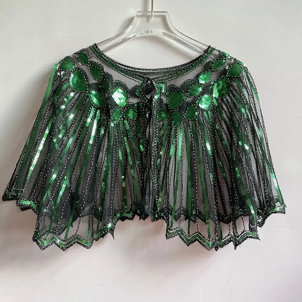 Women's 1920s Shawl Wedding Party Shawl Beaded Sequin Deco Evening Cape Flapper Cover Up Gatsby