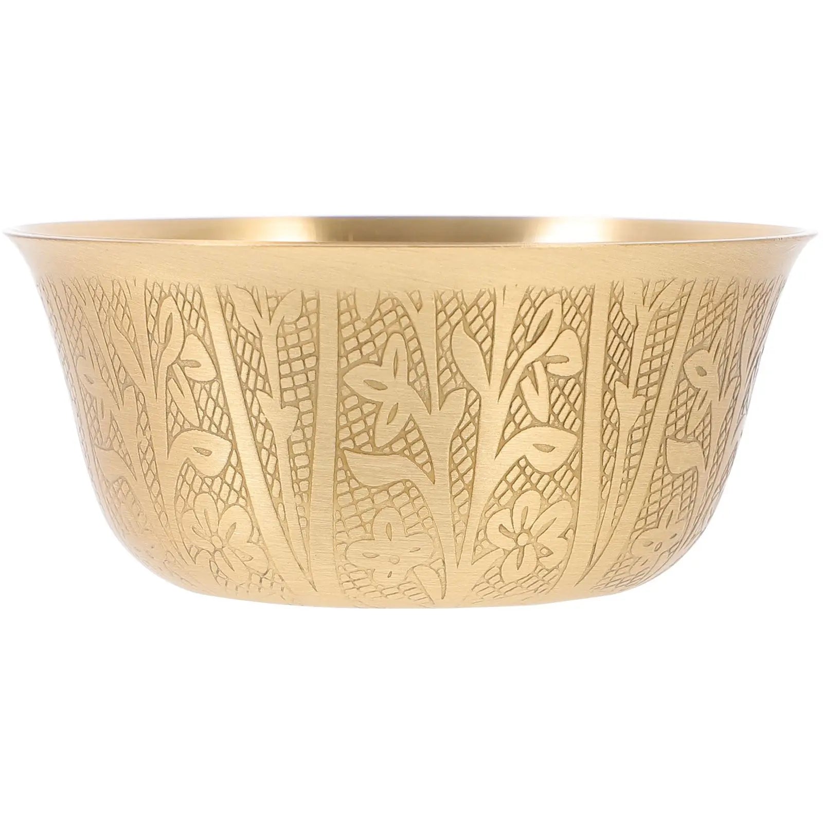 Copper Bowl Set Temple Home Decor Golden Buddha Worship Offering Rice Water Bowls Pure Copper Carved Patterns Round Edge
