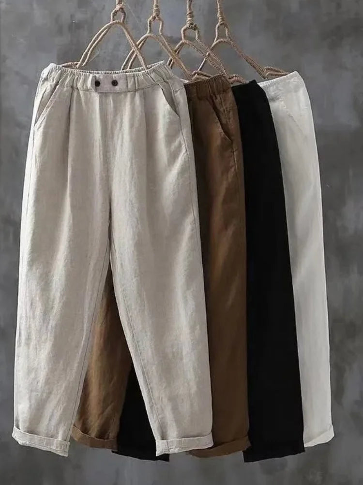 Cotton Linen High Waisted Harun Long Pants Fashion Elegant Women Pants Casual Elegant Loose Pant