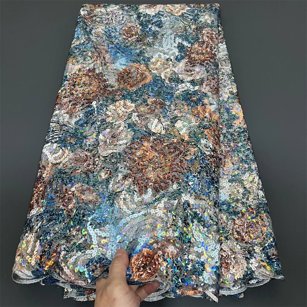 Latest African Lace Fabric 2024 High Quality,Fabrics By The Meters,Sequin,Tulle,Wedding Dresses,Embroidery,Mesh,Cloth,5 Yards