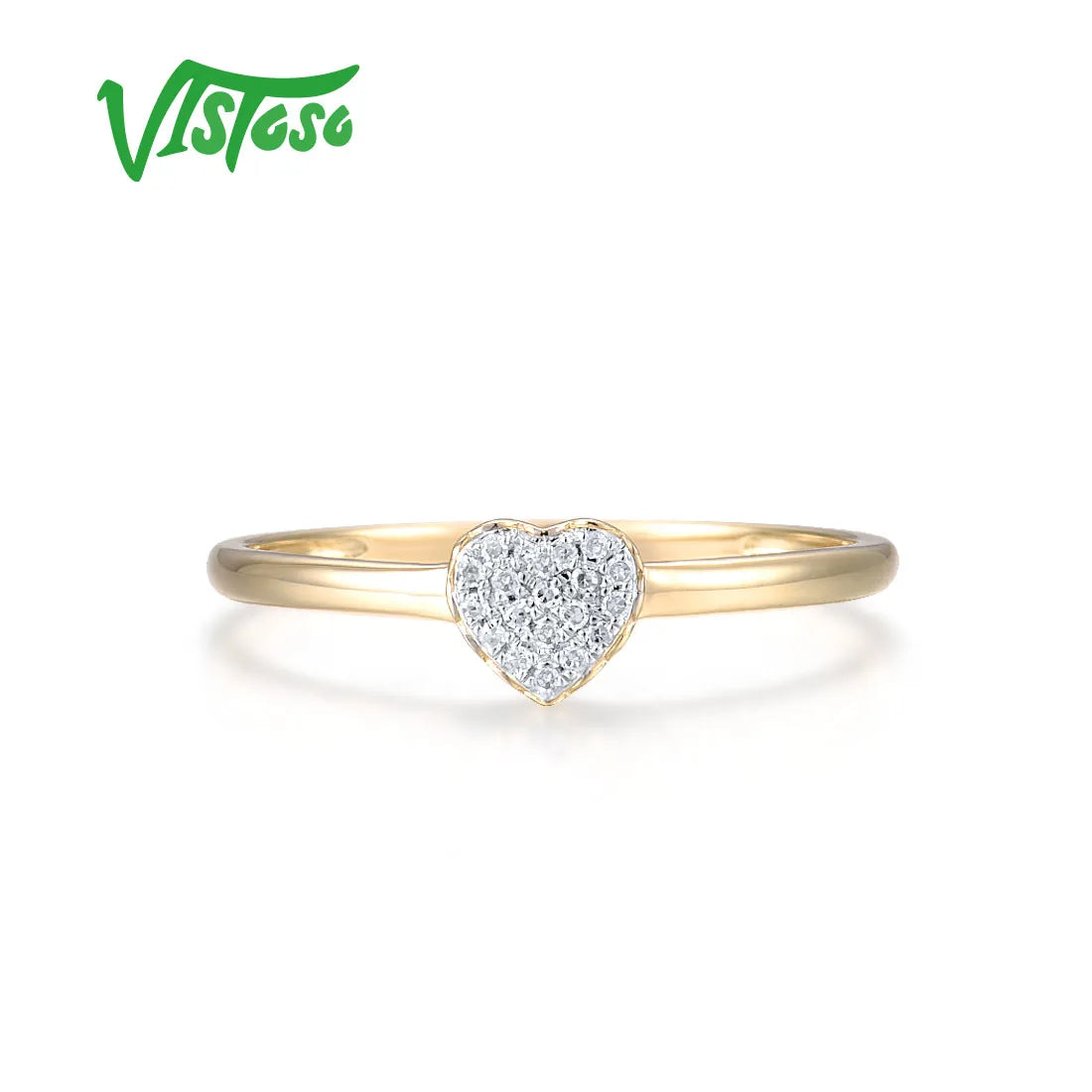 VISTOSO Genuine 14K 585 Yellow Gold Ring For Women Sparkling Natural Diamonds Sweet Heart Shaped Ring Fashion Fine Chic Jewelry