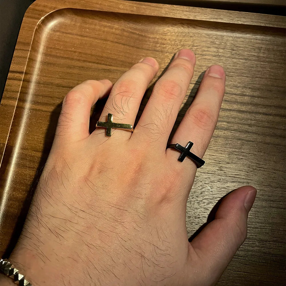 Simple Classic Thin Cross Ring For Men Women Stainless Steel Punk Gothic Ring Unisex Accessories Designer Jewelry Christian Gift