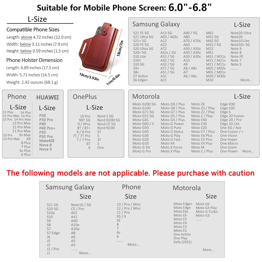 Leather Belt Phone Pouch, Leather Cell Phone Holster, Universal Leather Phone Case with Belt Loops, for Men and Women Large Coff