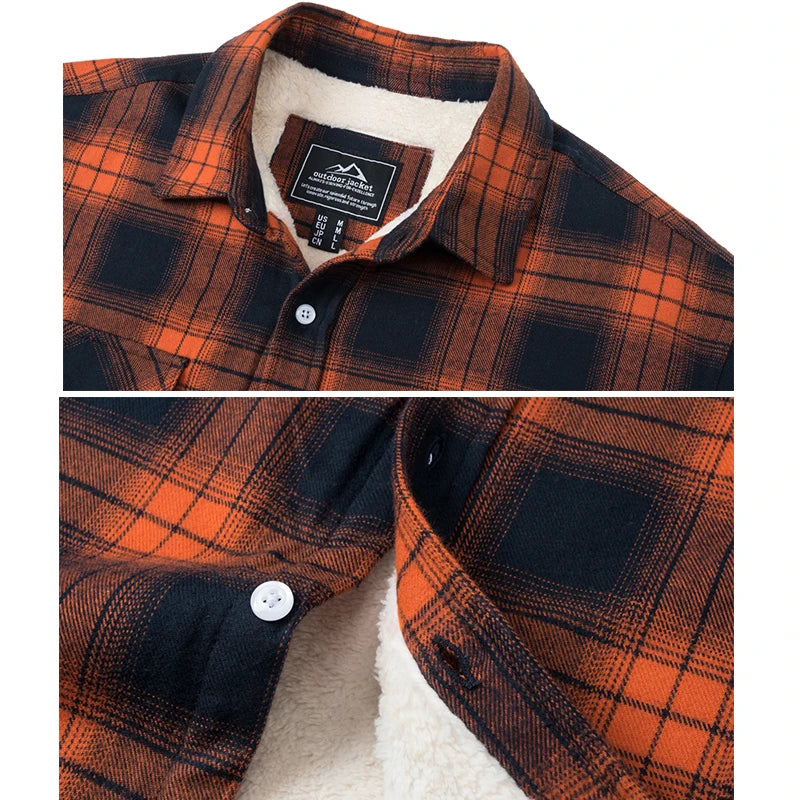 MAGCOMSEN Fleece Plaid Flannel Shirt Jacket  Men's Button Up Casual Cotton Jacket Thicken Warm Spring Work Coat Sherpa Outerwear