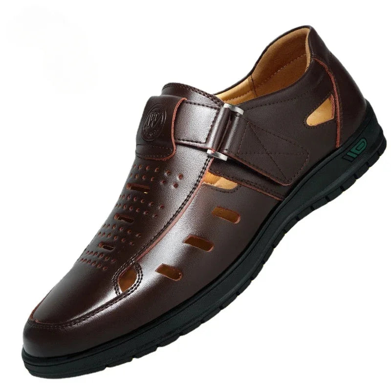 Men Sandals Genuine Leather Summer Breathable Casual Shoes Slip on Clogs Outdoor Non Slip Hand Made Beach Sandalias