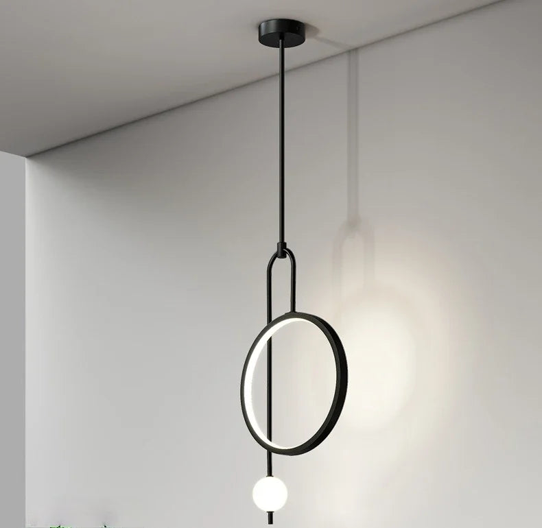 Modern Pendant Light Gold Ring Led Bedroom Bedside Hanging Lighting Minimalist Nordic Luxury Living Room Background Ball Lamp
