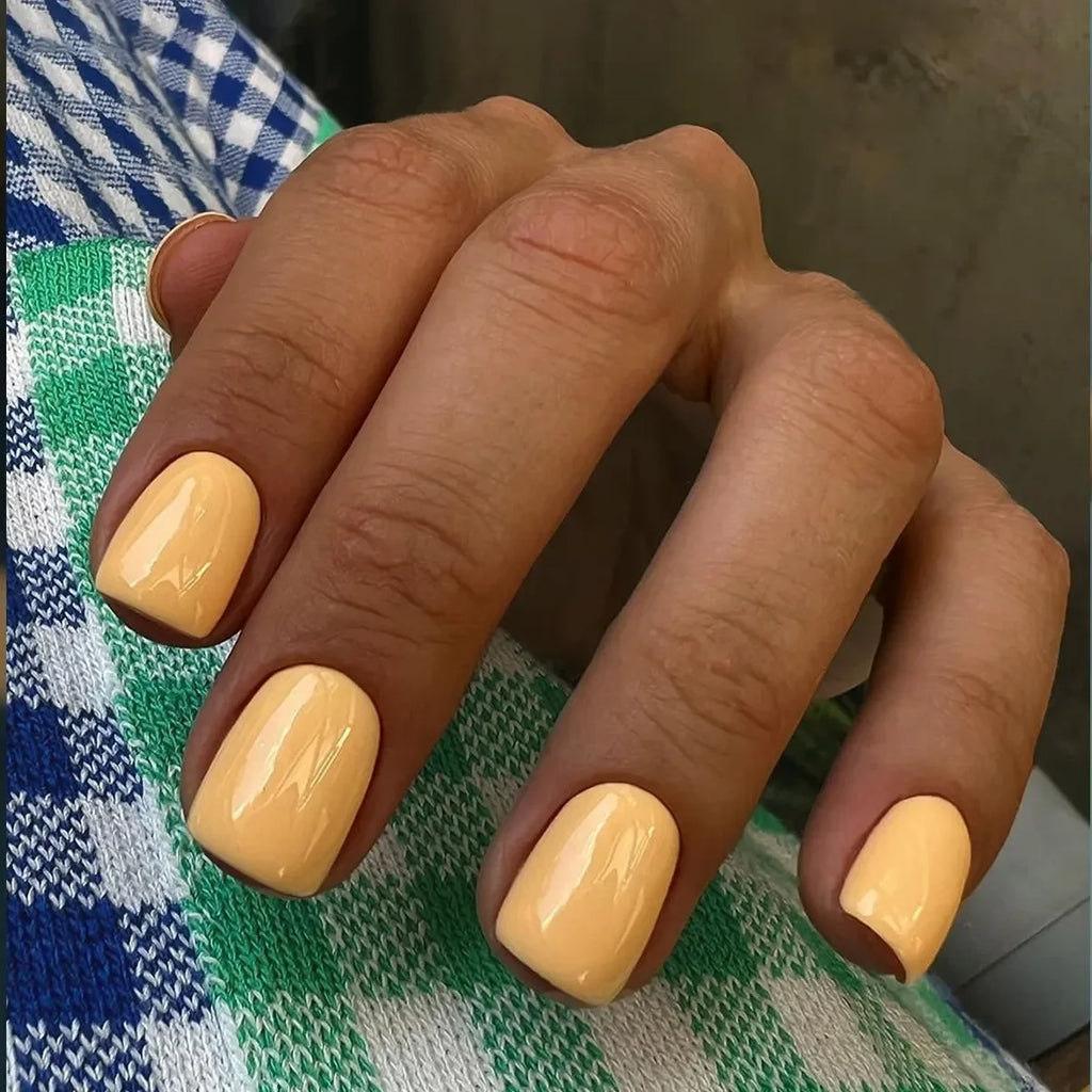 24Pcs Simple French False Nails Short Square Head Fake Nails Press On Nails Detachable Full cover Natural Artificial Nail Tips