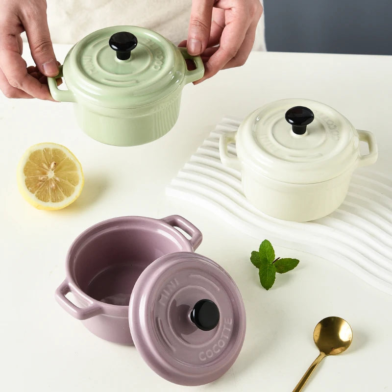 Ceramic covered bowl, mini double ear bowl, 6.5oz-200ml yogurt, steamed egg, and Shufulei small bowl