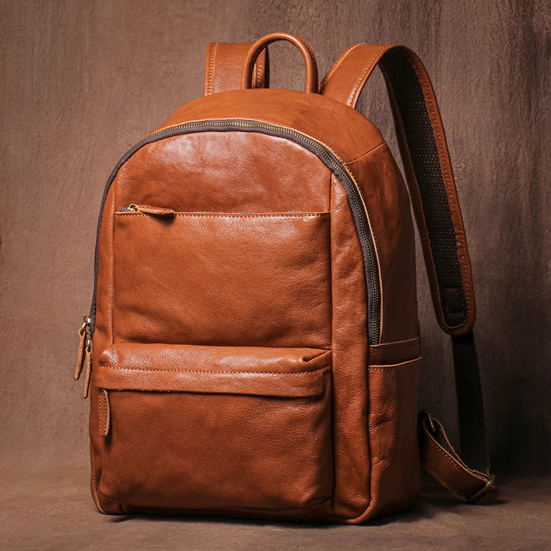 LUOKIR Men's Vintage Genuine Leather Travel Backpack Women's Cowhide College Style School Bag Computer Bags For 15 Inch Laptop