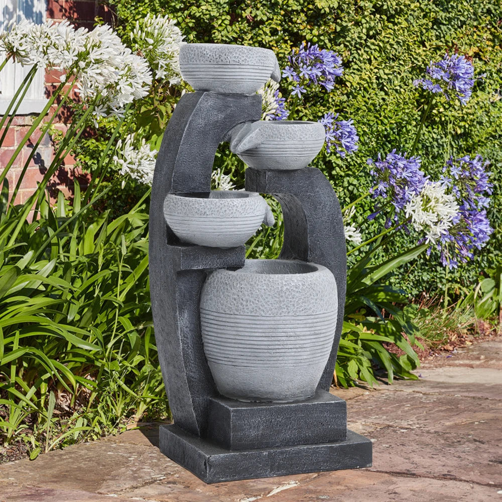 Garden Sanctuary Outdoor Solar-Powered Water Fountain Rockery Decor, 27.5cm W x 21.5cm D x 64cm H