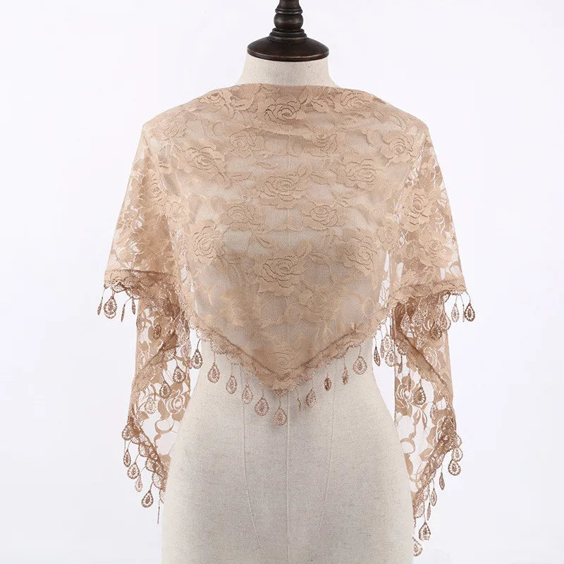 Fashion Church Shawl Lace Veil Scarf Bandana Church Prayer Wedding Mantilla Chapel White Embroidered Hijab Women Scarves