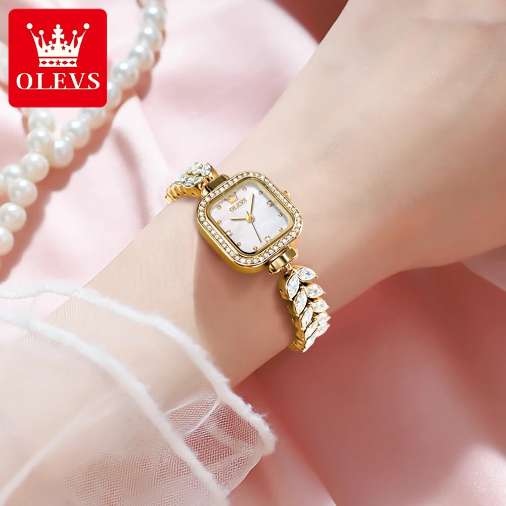 OLEVS 9987 Women's Watch Square Dial Waterproof Quartz Watch For Women Luxury Original Elegant Ladies Wristwatch Steel Strap