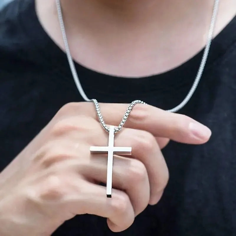 Simple Geometric Cross Pendant Necklace For Women Metal Jewelry Silver Color Chain Choker Men Party Gift Accessories
