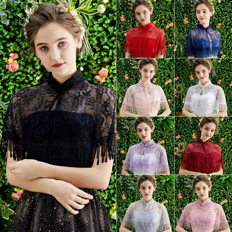 Bride wedding shawl colorful dress with tulle spring and summer thin etiquette shoulder yarn collar multi-color women's cloak