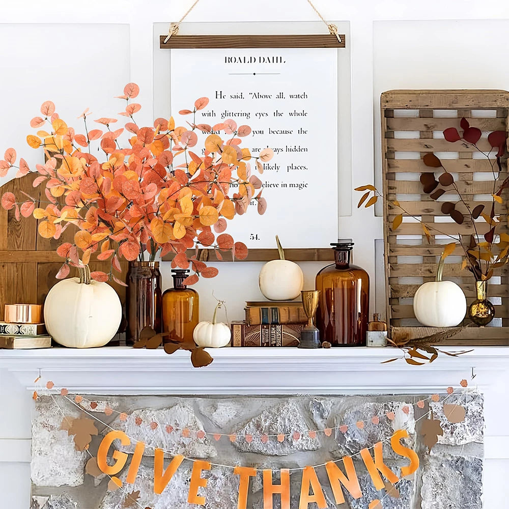 Artificial Eucalyptus Leaves Stems Thanksgiving Decor Tall Eucalyptus Fall Decorations for Halloween Farmhouse Decoration Floral