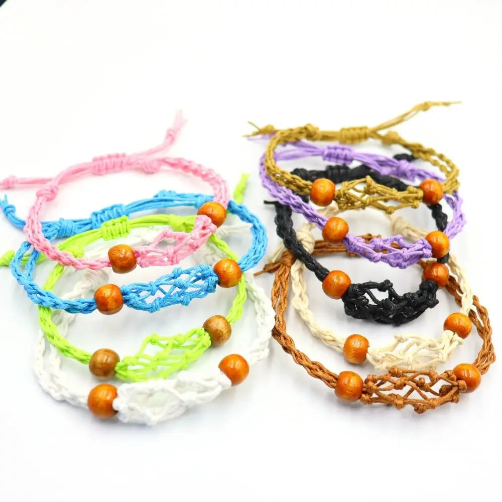 Adjustable Braided Necklace Cord Empty Stone Holder Wax Rope DIY Necklace Natural Quartz Crystal Healing Stone Net Bag Pendant
