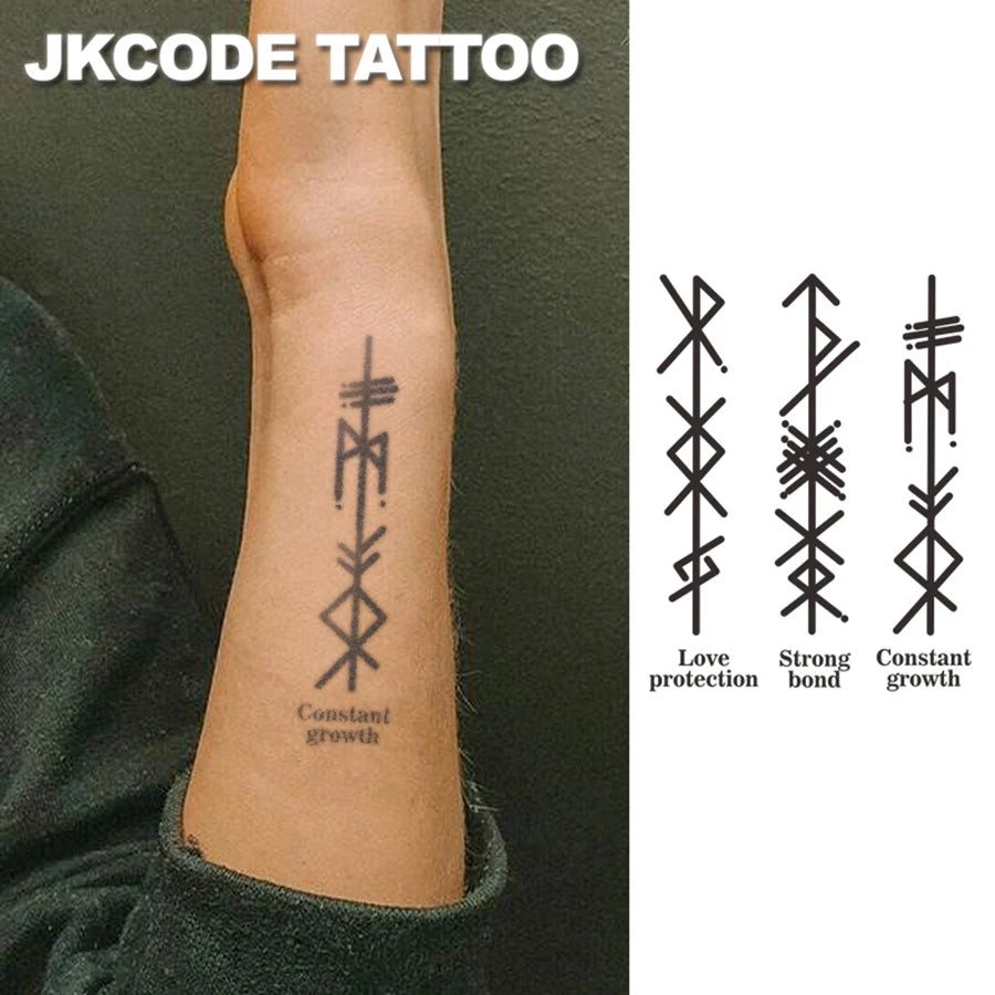 Herbal Tattoo Ancient Viking Peace Ancient Text Totem "Love" "Strong Bond" Meaning Pattern Finger Tattoo Rock Style Hand Neck Finger Tattoo Cool Men's and Women's Totem Multi-Purpose Tattoo Sticker Long-Lasting Waterproof for