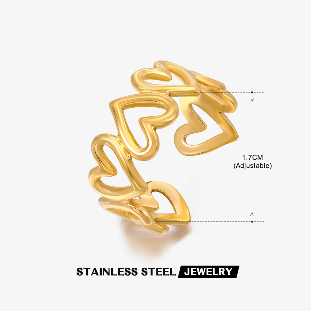 2023 New Gold Color Stainless Steel Finger Ring Minimalist Metal Heart Love Opening Ring for Women Girls Party Jewelry Gift