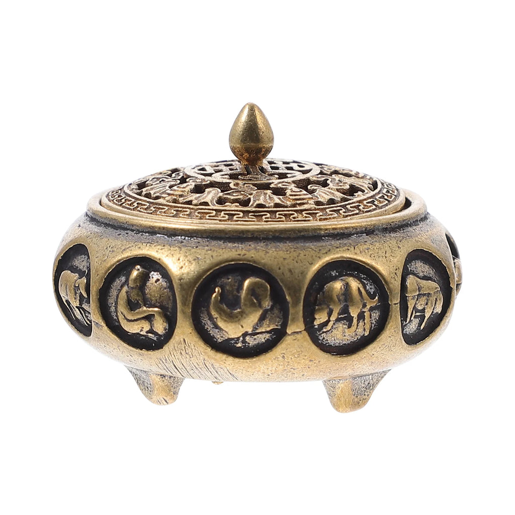 Pure Brass Chinese Zodiac Incense Burner Aromatherapy Furnace Metal Censer Holder Home Decor Bedroom Study Yoga Room Accessory
