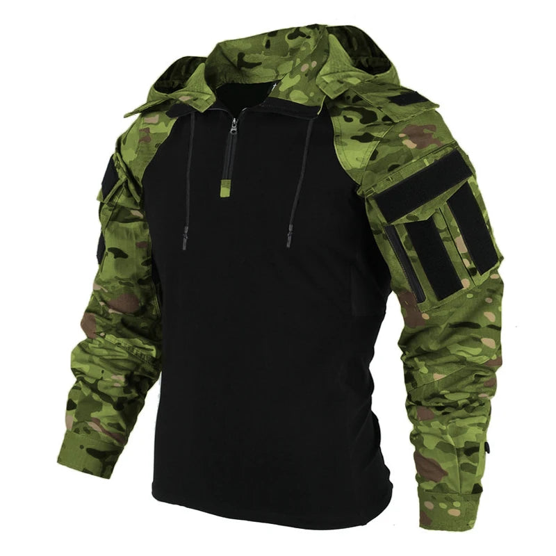 Tactical Shirt Airsoft Paintball Work Clothing Combat Shirts Cotton Multi Pockets Camo  Shirts Hooded Tops
