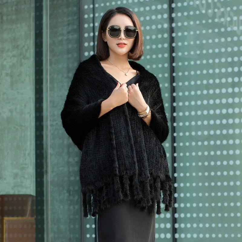Long Style Women Knitted Real Mink Fur Pashmina Scarves Winter Real Natural Mink Fur Scarf Lady 100% Natural Real Mink Fur Shawl