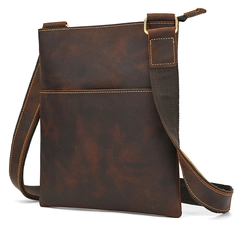 Luufan Simple Design Men's Messenger Bag Crazy Horse Leather Shoulder Bag Business Briefcase Crossbody Bag Male Daily Work Tote