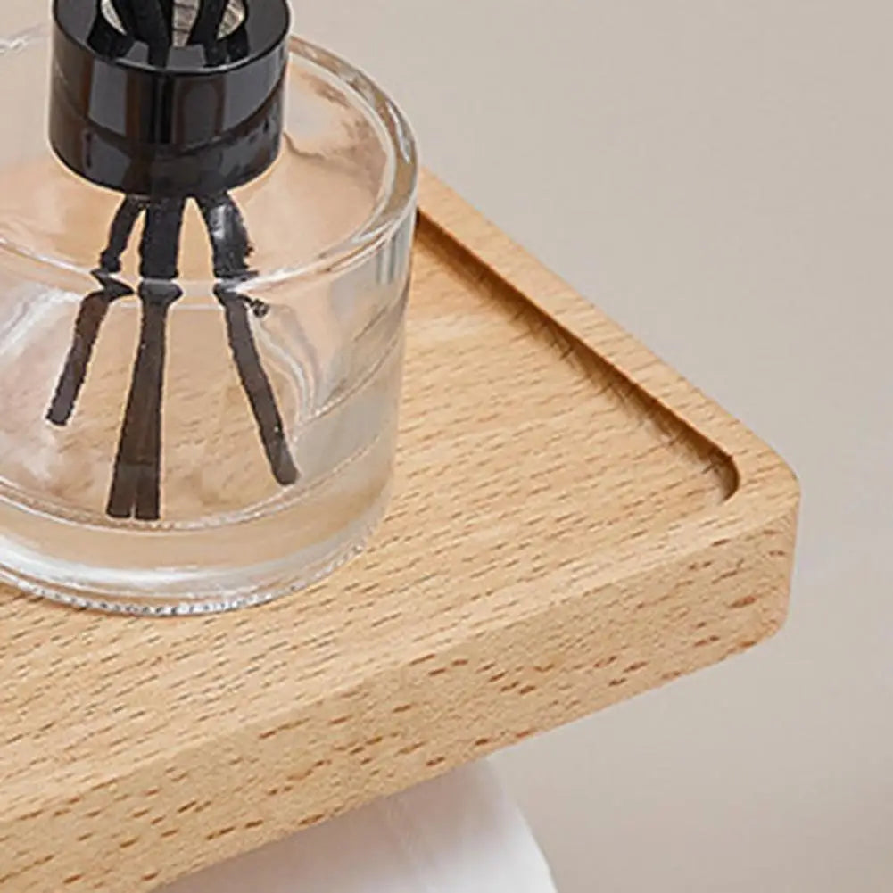 Tissue Rack Space-saving Wall Mounted Punch Free Wooden Bathroom Tissue Stand Easy To Install Toilet Storage Shelf For Dorm