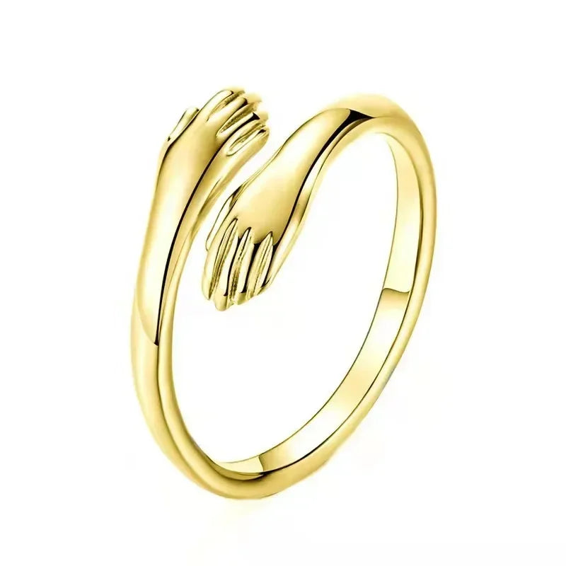 Adjustable Ring Novelty Love Hug Charms Open Band Minimalist for Men Women 925 Sterling Silver Couple Lover Dating Jewelry