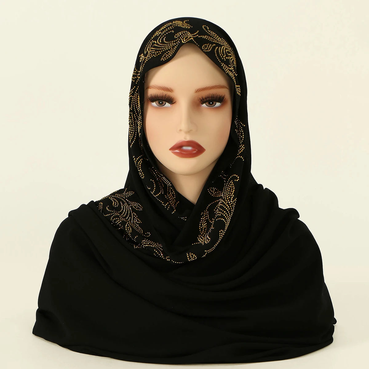 Rhinestone Chiffon Hijab Scarf For Women Stretch Shawl Plain Muslim Headband Fashion Solid Color Long Muffler