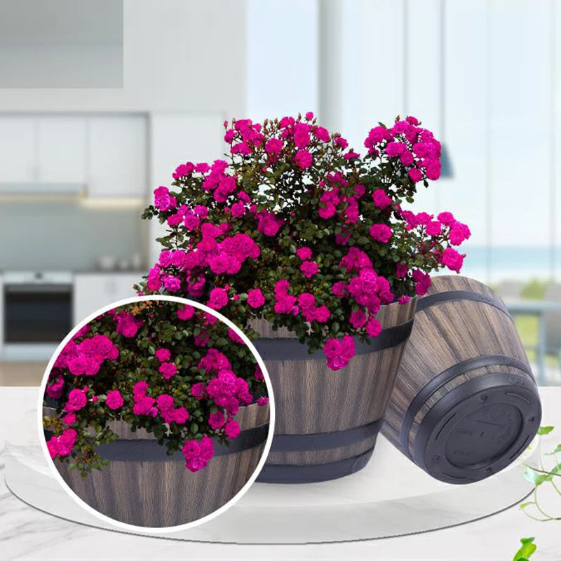 Rustic Wooden Barrel Flower Pot Vintage Style Large Capacity Pots for Christmas Birthday Gifts