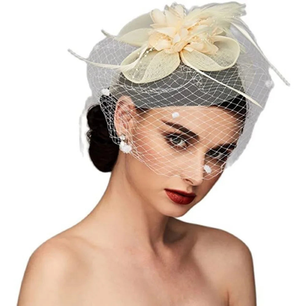 Bride Headwear hat Veil Wedding Hair Accessories Flowers Feather Mesh Veil Face Cover Multi Colors Korea Japan Black White