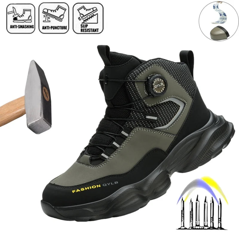 Rotating Button Safety Shoes Men Work Sneakers Indestructible Shoes Puncture-Proof Protective Shoes Work Boots Platform Boots