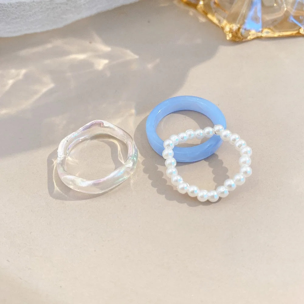 Minimalist Accessories Vegetarian Circle Women Pearl Ring Set Korean Style Resin Ring Popular Accessories Party Favors