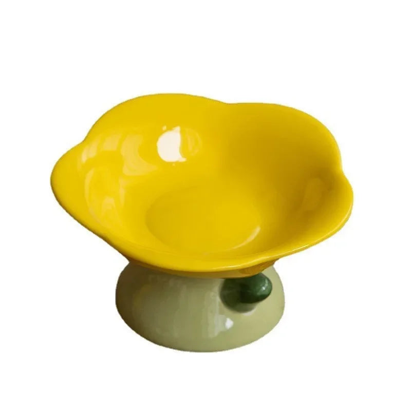 Cute Ceramic Cat Bowl Non-slip Flower Shape New High Foot Dogs Puppy Feeder Feeding Food Water Elevated Raised Dish Pet Supplies