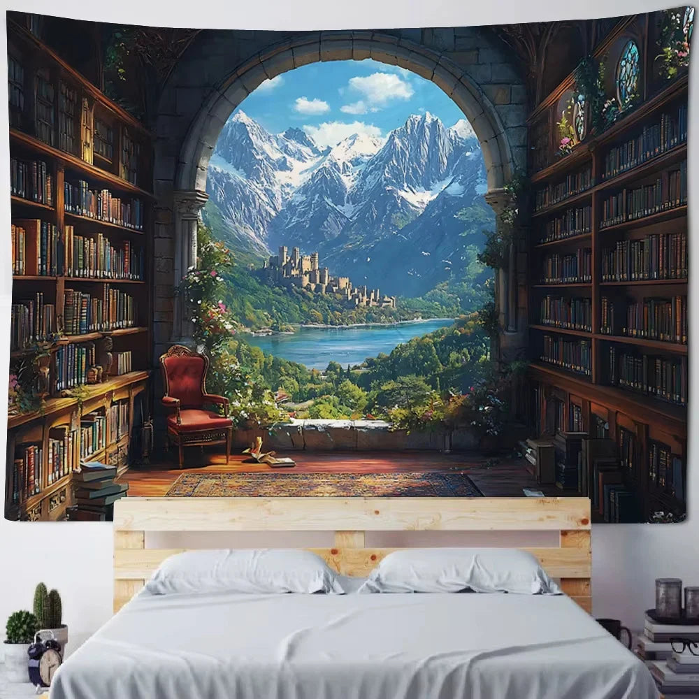 Magic Bookshelf Tapestry Library Living Room Wall Hanging Decoration Items Aesthetic Dorm Home Decor Wall Art Background Cloth