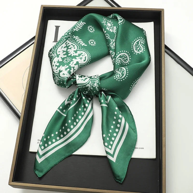 Luxury Brand Silk Square Plaid Scarf Women Satin Neck Hair Tie Band Soft work neckerchife 2024 NEW Hijab Head Female Foulard