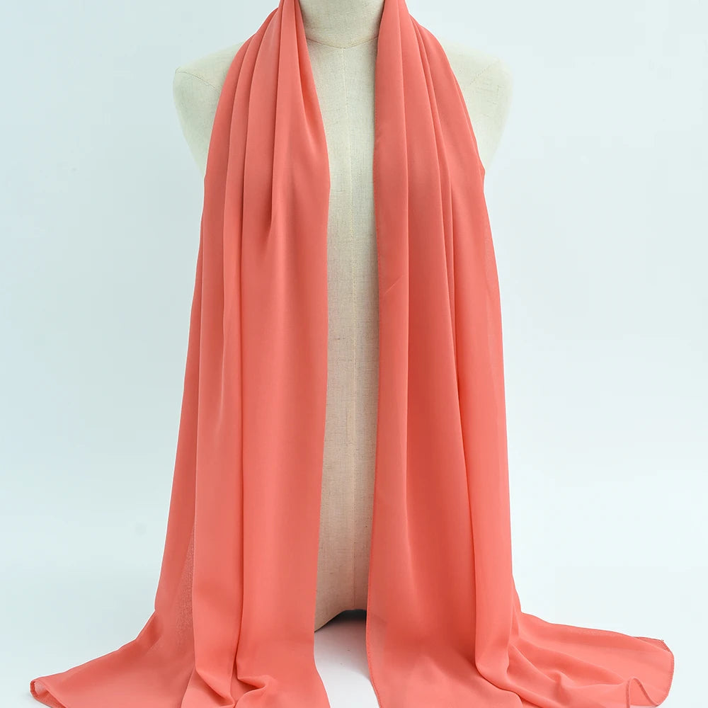 Fashion Pearl Chiffon Hijab Shawls Of Muslim Women Solid Color Head Wraps Scarf For Ladies