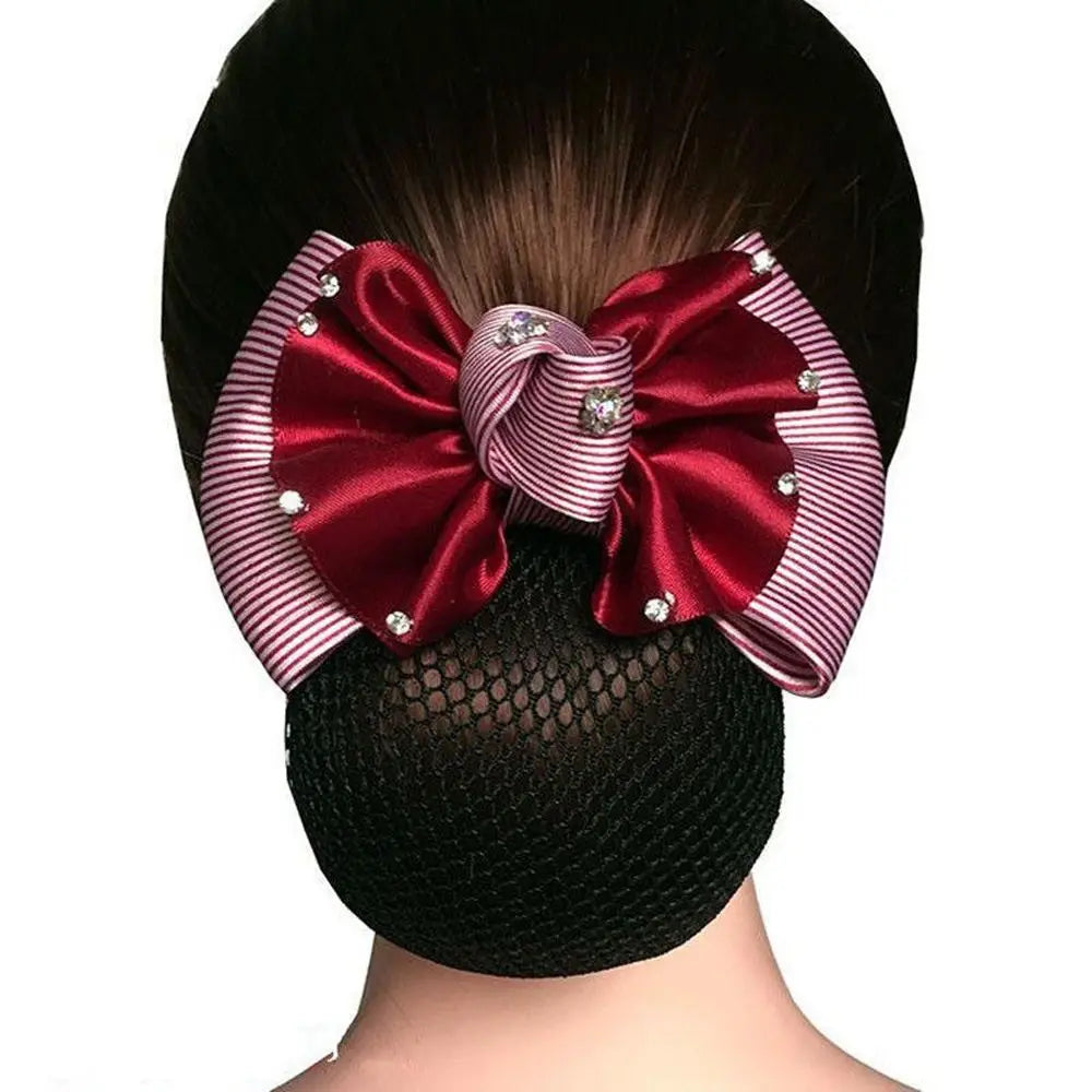 New Floral Lace Satin Bow Hair Net Barrette Bank Staff Flight Attendant Nurses Satin Hair Clip Net Snood Women Hair Accessories