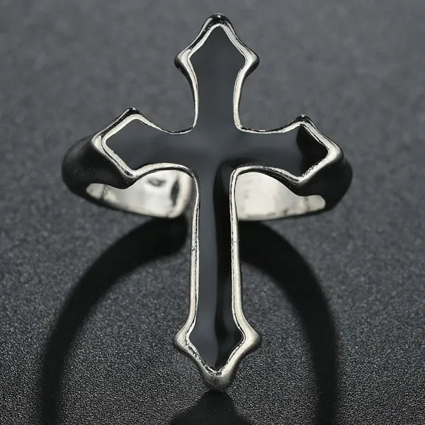 Simple Big Cross Rings for Men Boy Crucifix Black Color Ring Religious Male Jewelry Gift for Christian Catholicism