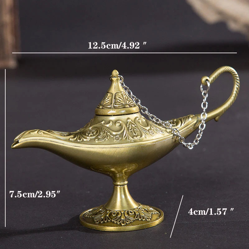 12cm(4.7")Classic Rare Hollow Legend Aladdin Magic Genie Lamps Incense Burners Retro Wishing Oil Lamp Home Decor Gift