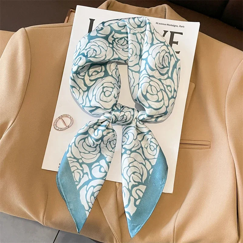 Luxury Brand Silk Square Plaid Scarf Women Satin Neck Hair Tie Band Soft work neckerchife 2024 NEW Hijab Head Female Foulard