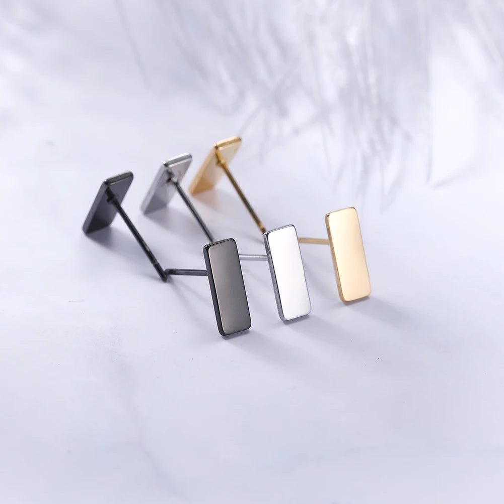 Skyrim Heart Stud Earrings Women Girls Stainless Steel Rectangle Oval Triangle Geometric Earring Minimalist Trend Jewelry Gifts