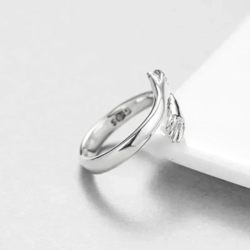 Adjustable Ring Novelty Love Hug Charms Open Band Minimalist for Men Women 925 Sterling Silver Couple Lover Dating Jewelry